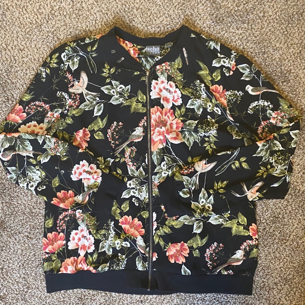 EUC New York & Co. Floral Bomber Jacket